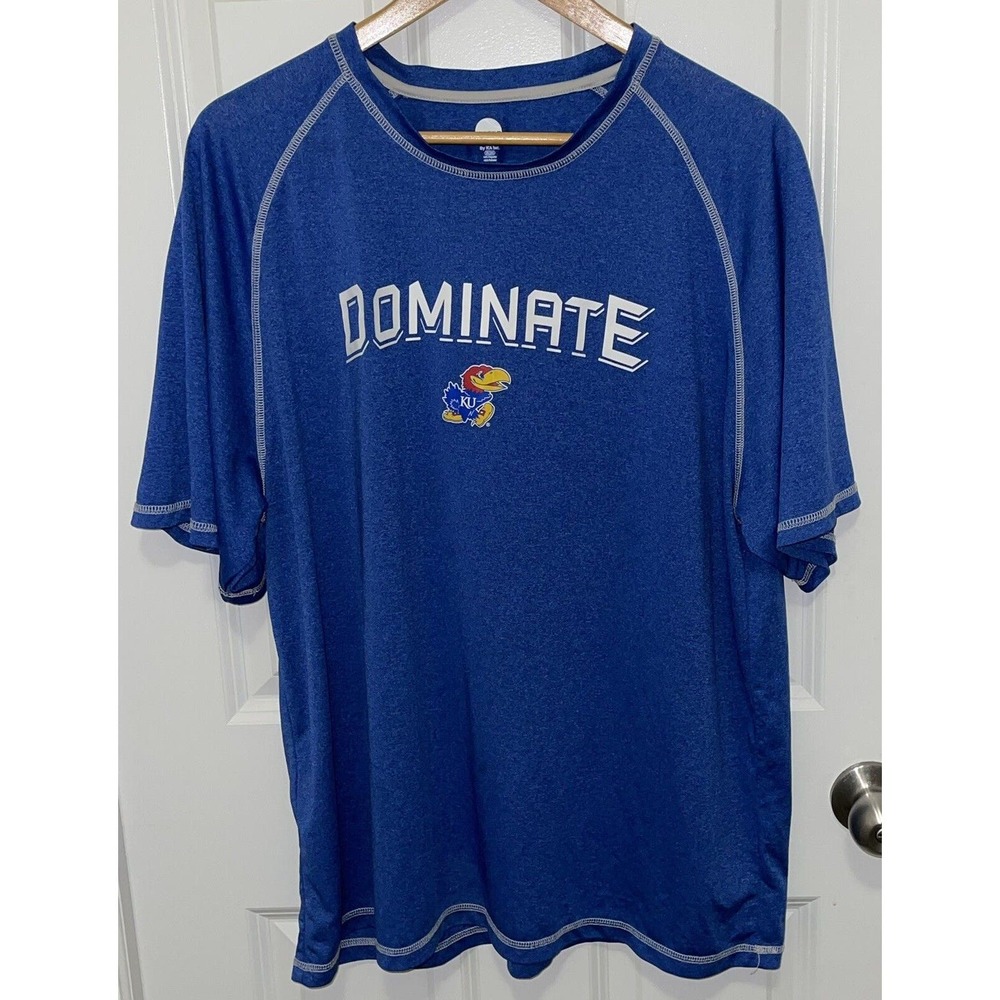 Kansas Jayhawks T-Shirt Men's 2XL XXL Blue “Dominate” With Logo Soft Blend Comfy